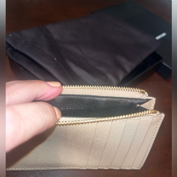 YSL Yves Saint Laurent Cassandre Matelasse Fragments Zipped Card Case Dark Beige - Picture 14 of 14